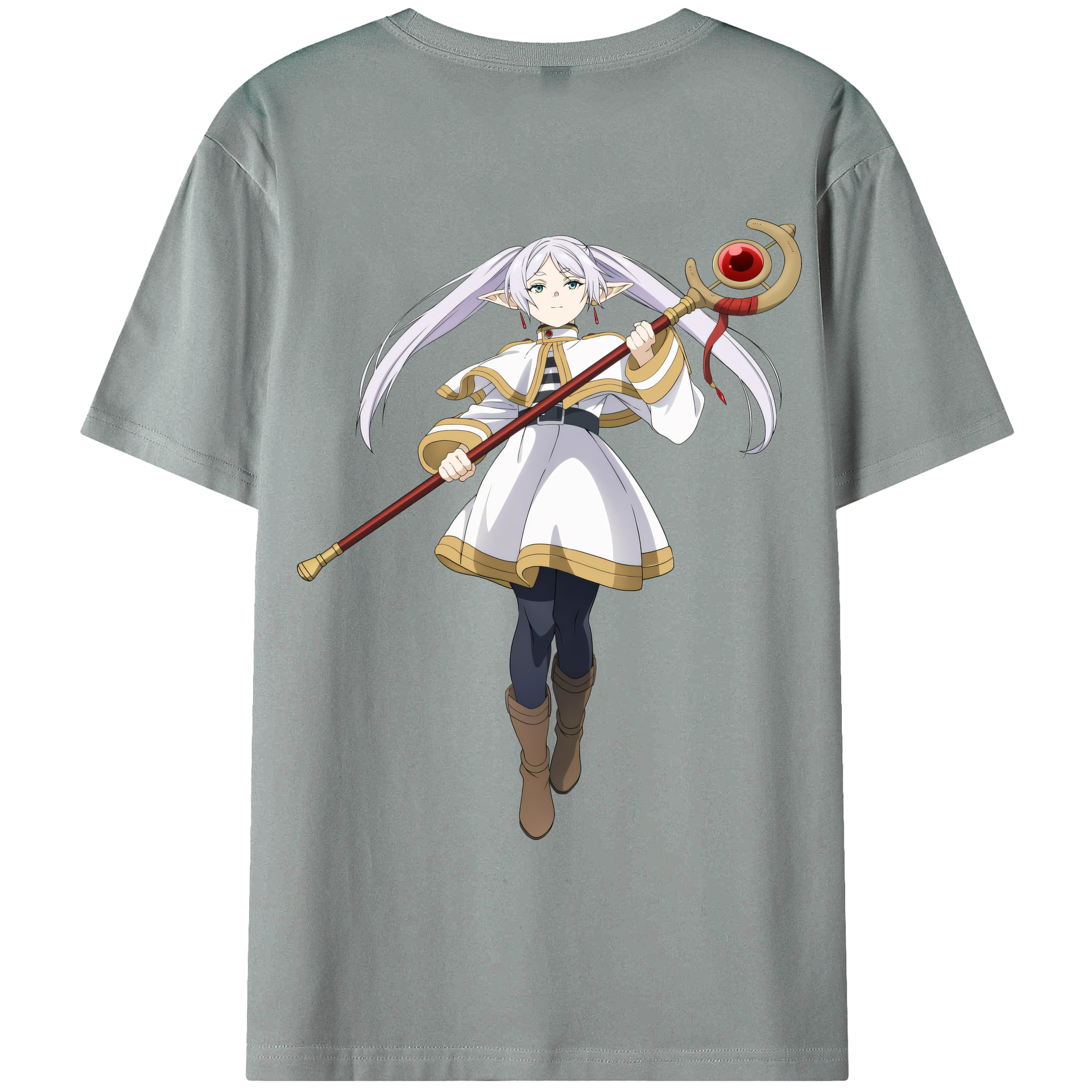 （画像用） 葬送のフリーレン Frieren 綿100％ メンズ半袖Tシャツ（バックプリント） 通気性